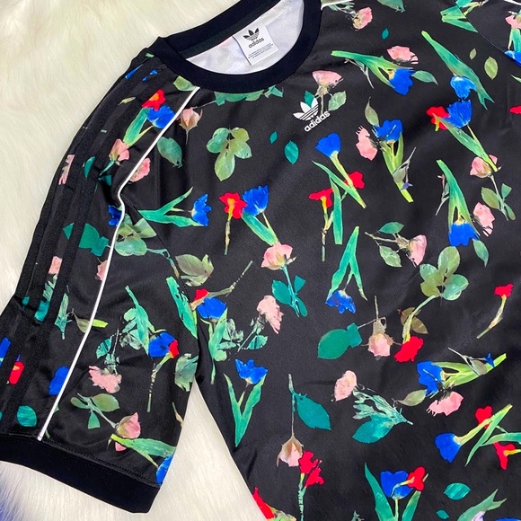 Adidas Floral Dress Athleisure Streetwear Y2K Black Print Mini Tunic New - Picture 4 of 12